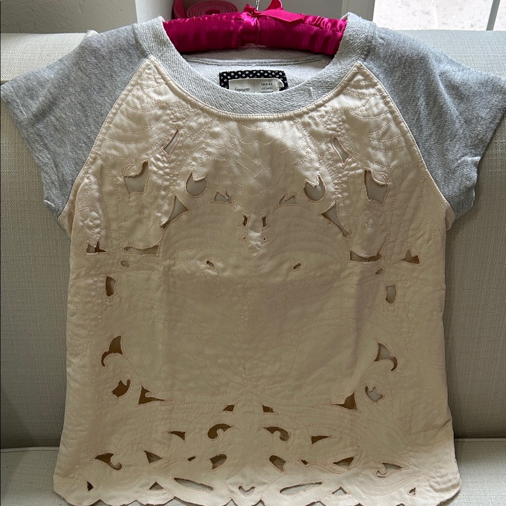 Anthropologie Cream and Gray Top (Saturday Sunday) - Medium
